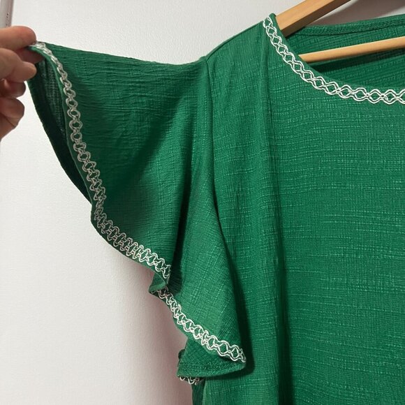 Max Studio Womens Plus Flutter Sleeve Woven Blouse Top Sz 2X in Green - Picture 3 of 9